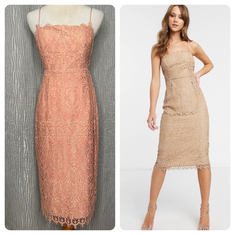 ASOS square neck lace dress in mauve